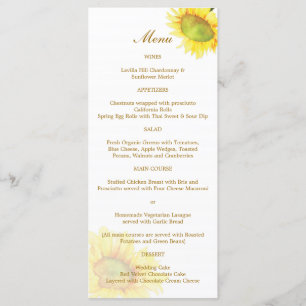 Menu Mariage de tournesol aquarelle