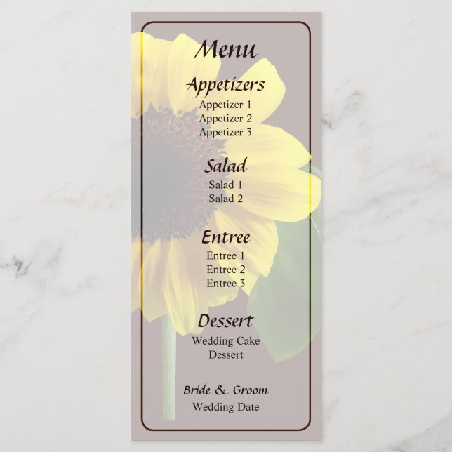 Menu Mariage de tournesol doré (Devant)