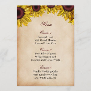 Menu Mariage de tournesol rustique