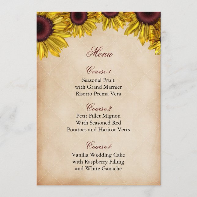 Menu Mariage de tournesol rustique (Devant)
