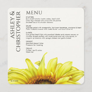Menu Mariage de tournesol rustique moderne
