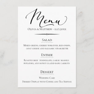 Menu Mariage de typographie chic