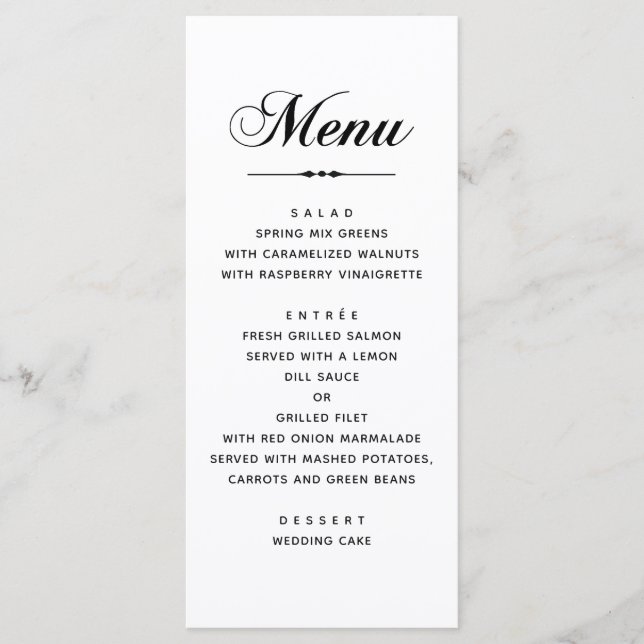 Menu Mariage de typographie classique noir et blanc (Devant)