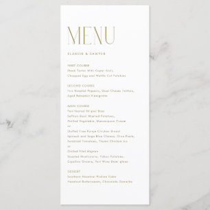 Menu Mariage de typographie minimaliste Gold Modern