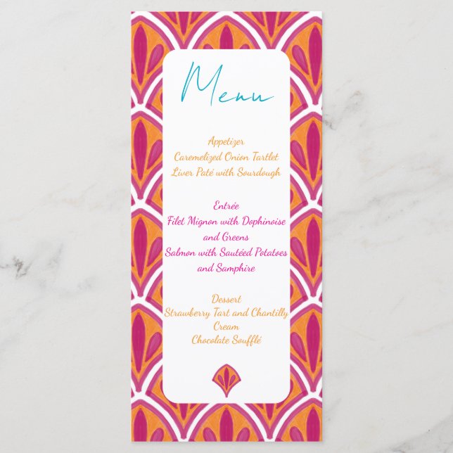 Menu Mariage de ventilateur rose et orange brillant (Devant)