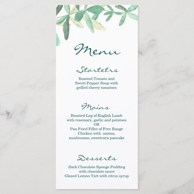 Menu Mariage de verdure botanique moderne (Devant)