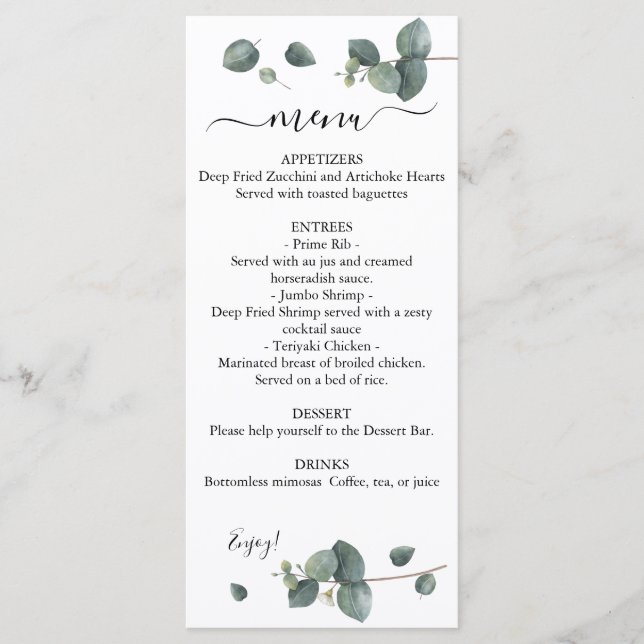 Menu Mariage de verdure Eucalyptus (Devant)