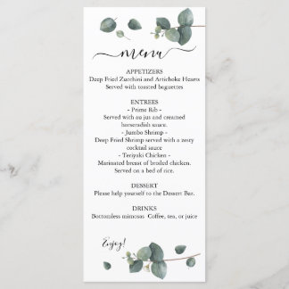Menu Mariage de verdure Eucalyptus