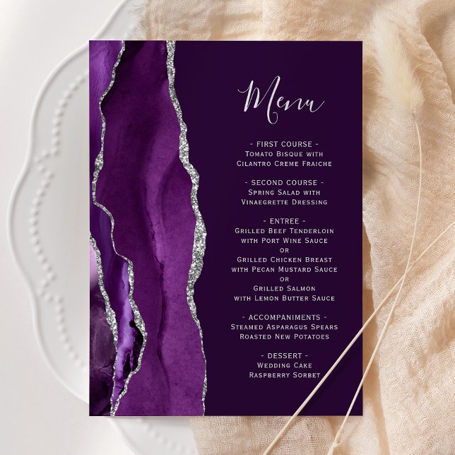 Menu Mariage Deep Purple Agate Argent (Créateur téléchargé)