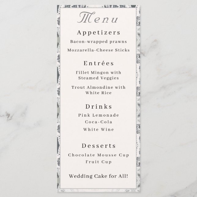 Menu Mariage Dentelle Champagne-Rose (Devant)