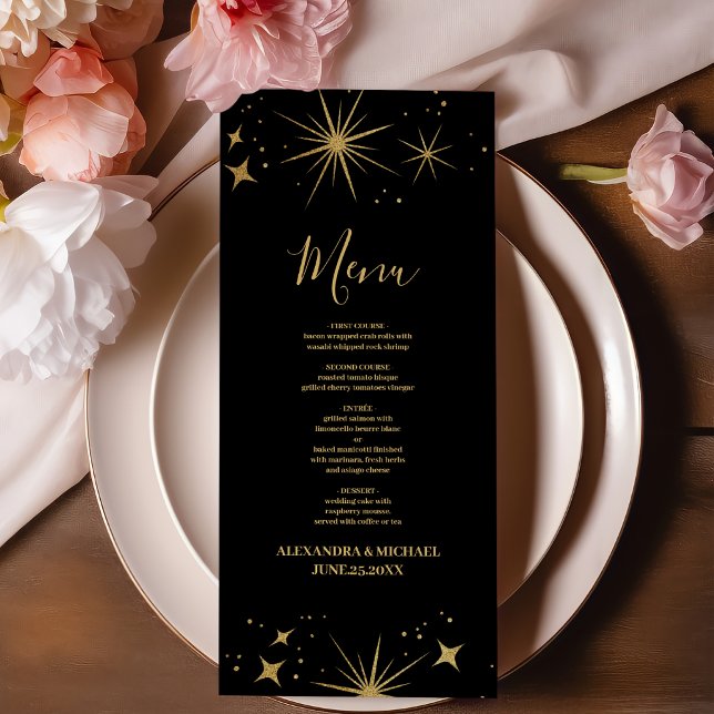 Menu Mariage des étoiles célestes mystiques d'or noir (Créateur téléchargé)