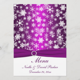 Menu Mariage des flocons de neige violet et blanc