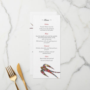 Menu Mariage des hirondelles baisantes et fleurs coloré