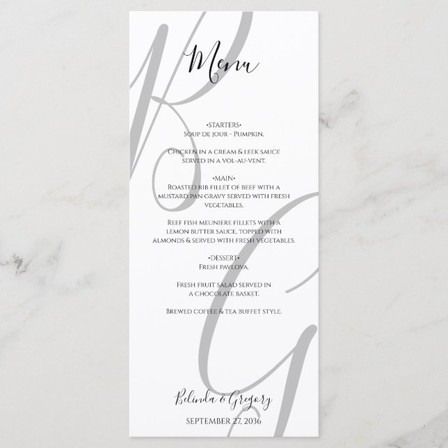 Menu Mariage des initiales du monogramme noir et blanc (Devant)