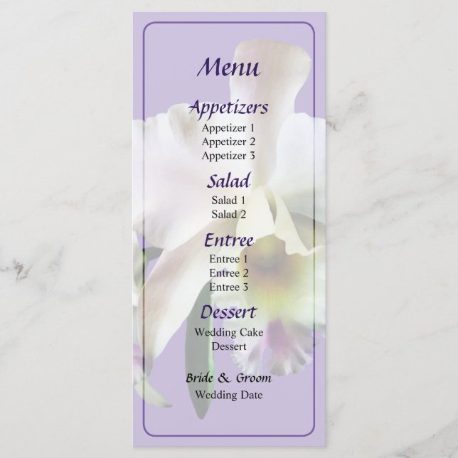Menu Mariage des orchidées de cattleya blanc (Devant)