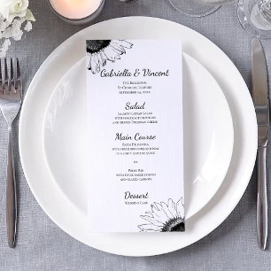 Menu Mariage des tournesols noir et blanc