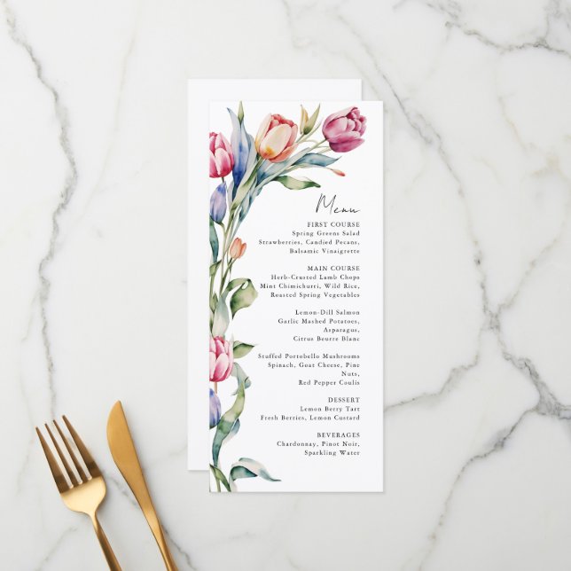 Menu mariage des tulipes de fleurs de printemps (Devant/Arrière en situation)