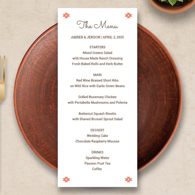 Menu Mariage Desert Chic Sedona (Desert Chic Sedona Wedding Menu Card)