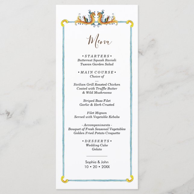 Menu mariage design italien (Devant)