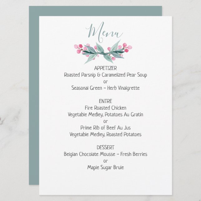 Menu Mariage d'été (Devant / Derrière)