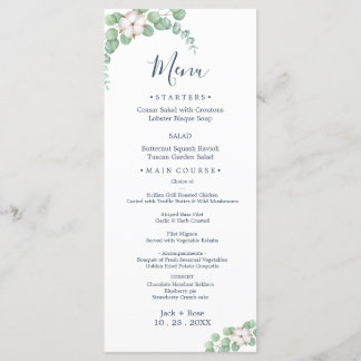 Menu Mariage d'été Eucalyptus de verdure rustique.