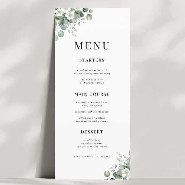 Menu Mariage d'été floral à l'eucalyptus blanc et à la  (Créateur téléchargé)