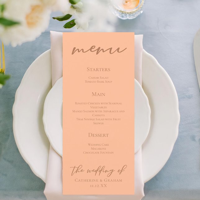 Menu Mariage d'été Peach Minimaliste Typographie (Créateur téléchargé)