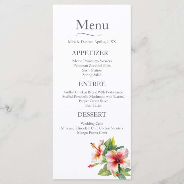 Menu Mariage d'Hibiscus tropical (Devant)