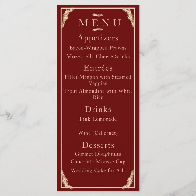 Menu Mariage d'hiver catholique (Devant)