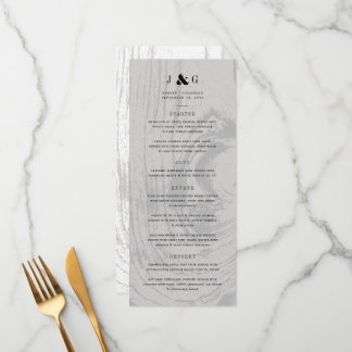 Menu Mariage d'hiver chic simple en bois rustique blanc