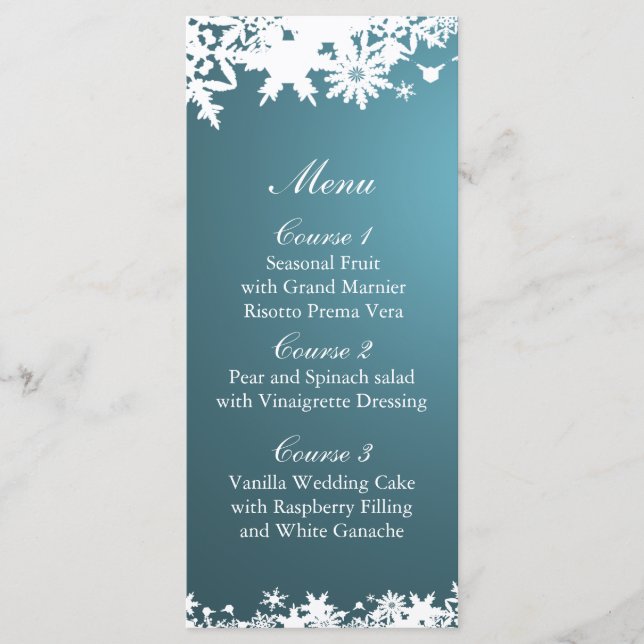 menu mariage d'hiver des flocons bleus (Devant)