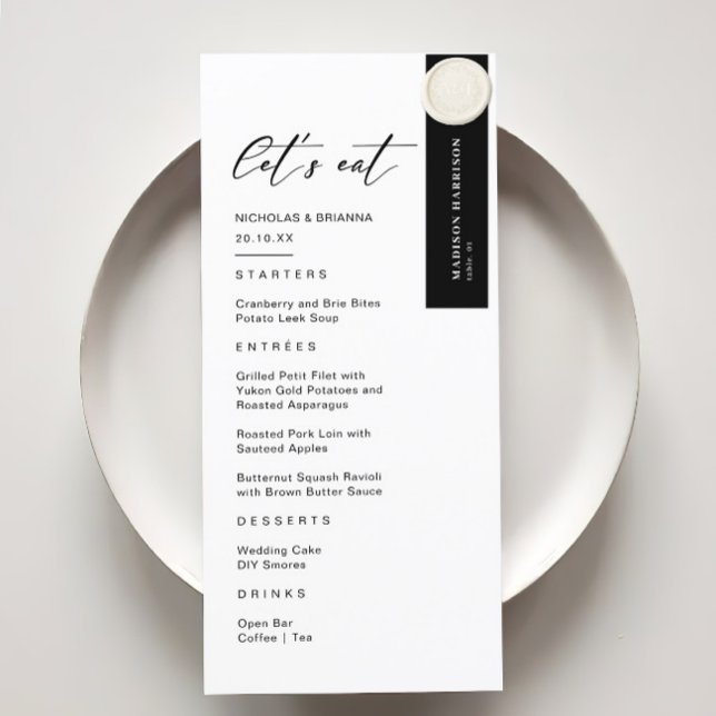 Menu Mariage d'hiver noir et blanc classique (Créateur téléchargé)