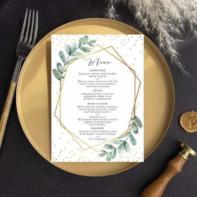 Menu Mariage d'huile d'or géométrique Eucalyptus (Créateur téléchargé)