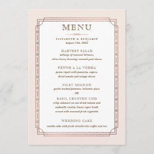 Menu Mariage d'huile d'or rose rose rose Vintage modern