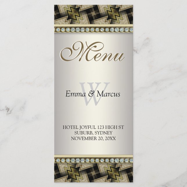 Menu Mariage Diamond Motif d'or noir exotique (Devant)