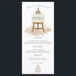 Menu Mariage d'illustration de gâteau bohème rustique<br><div class="desc">Style rustique pour vos tables de petit déjeuner mariages. Des illustrations de sauce d'un facile avec le menu du titre et un gâteau mariage au fond, avec une typographie simpliste et stylisée. Le texte est facilement personnalisé à vos propres détails et vous pouvez modifier le style et la couleur de...</div>