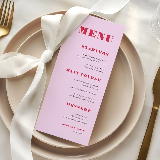 Menu Mariage dîner avec typographie audacieuse rose et  (Créateur téléchargé)