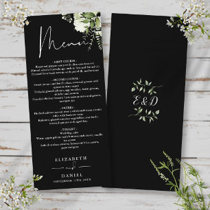 Menu Mariage Dîner Monogramme en Noir et Blanc avec Feu