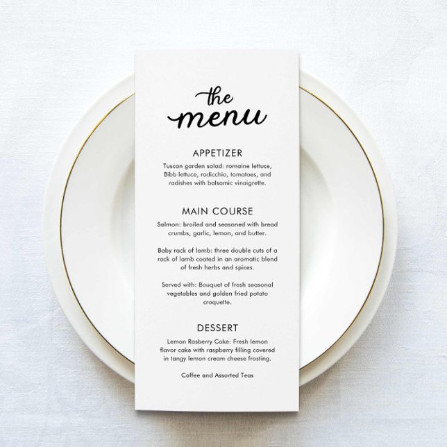 Menu Mariage Dîner Simple Et Élégant (Elegant Minimalist Wedding Menu Card)