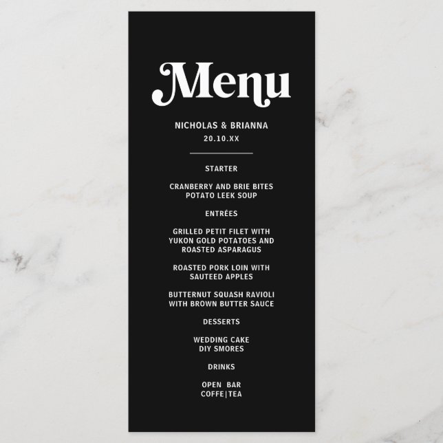 Menu Mariage Disco Noir Moderne (Devant)