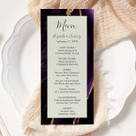 Menu Mariage d'ivoire d'agate d'or violet moderne<br><div class="desc">Ce menu mariage moderne et élégant présente un arrière - plan d'agate violet d'aquarelle orné d'une fausse parties scintillant dorée. Le texte apparaît dans l'élégante écriture manuscrite grise au charbon de bois et les polices de cuivre sur un rectangle d'ivoire. La conception de l'agate est répétée à l'envers.</div>