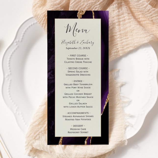 Menu Mariage d'ivoire d'agate d'or violet moderne (Créateur téléchargé)