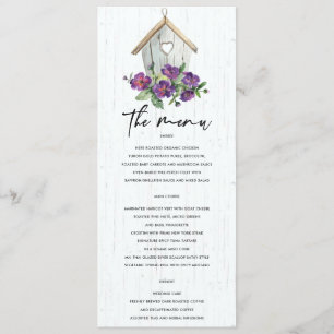 MENU MARIAGE D'OISEAUX FLORAUX EN BOIS BLANC