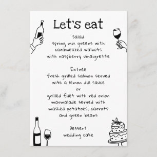 Menu Mariage Doodle Dessiné à la Main Vin Moderne