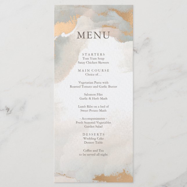 Menu Mariage d'or Aquarelle Abstrait moderne (Devant)