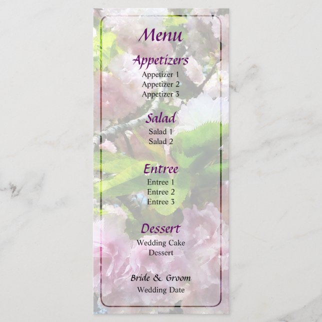 Menu Mariage Double Cherry Blossoms (Devant)