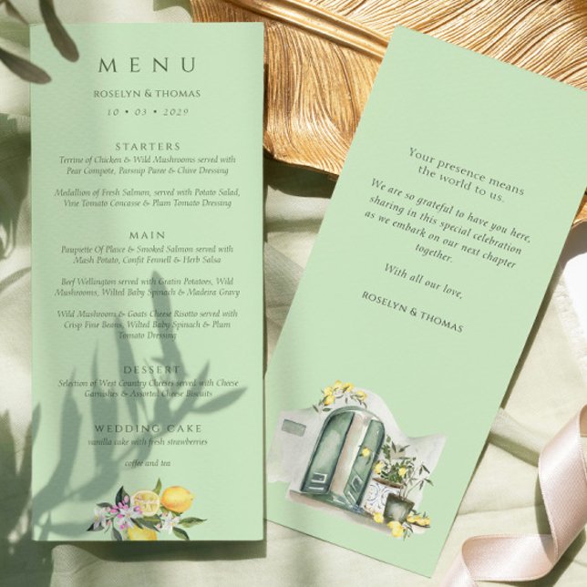 Menu Mariage Double Face Aquarelle Citron Pastel  (Créateur téléchargé)