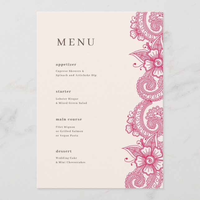 Menu Mariage du dîner Mod Mehandi (Devant)
