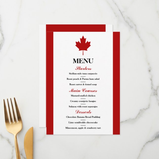Menu Mariage du drapeau canadien (Devant/Arrière en situation)