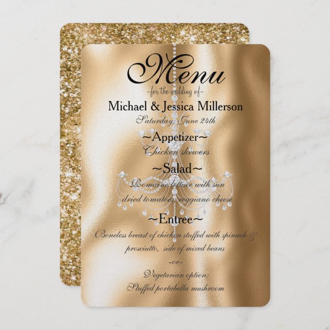 Menu Mariage du lustre en diamant glam Gold (Devant / Derrière)